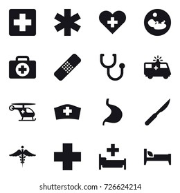 16 vector icon set : hospital, bed