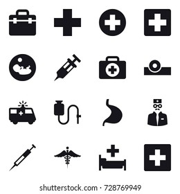 16 vector icon set : hospital, first aid
