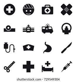 16 vector icon set : hospital, syringe