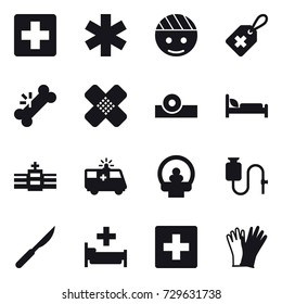 16 vector icon set : hospital, first aid, gloves