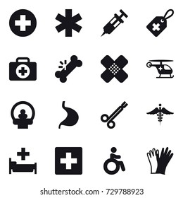 16 vector icon set : hospital, first aid, invalid, gloves