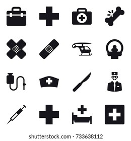 16 vector icon set : hospital, first aid