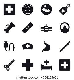 16 vector icon set : hospital, first aid