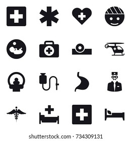 16 vector icon set : hospital, first aid, bed
