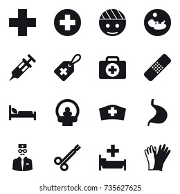 16 vector icon set : hospital, gloves