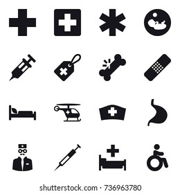 16 vector icon set : hospital, invalid