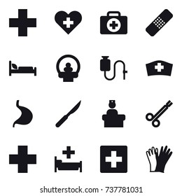 16 vector icon set : hospital, first aid, gloves