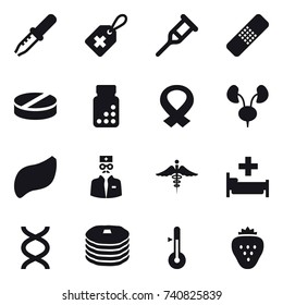 16 vector icon set : hospital, thermometer, strawberry