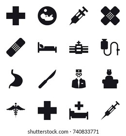 16 vector icon set : hospital, syringe