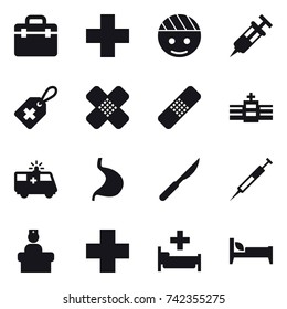16 vector icon set : hospital, bed