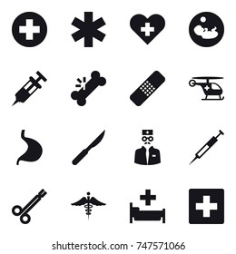 16 vector icon set : hospital, first aid