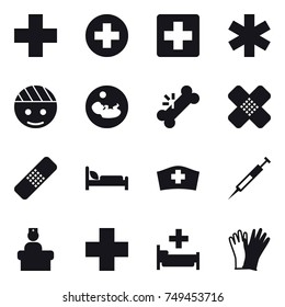 16 vector icon set : hospital, gloves