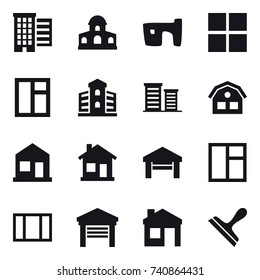16 vector icon set : houses, mansion, slum, window, building, district, house, home, garage, scraper