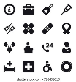 16 vector icon set : info, hospital, first aid, invalid, lifebuoy