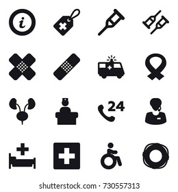 16 vector icon set : info, hospital, first aid, invalid, lifebuoy