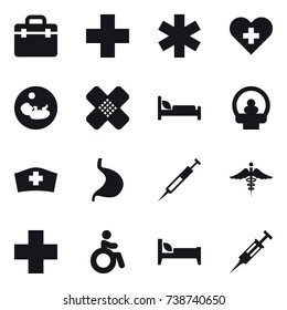 16 vector icon set : invalid, bed, syringe