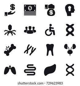 16 vector icon set : investment, money, money gift, bulb head, virus, group