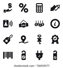 16 vector icon set : investment, percent, calculator, up down arrow, pass card, sale, info, do not distrub