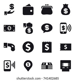 16 vector icon set : investment, wallet, purse, money bag, money, money gift, money message, phone pay, hand coin, dollar coin, receipt, mobile pay, dollar pin, atm