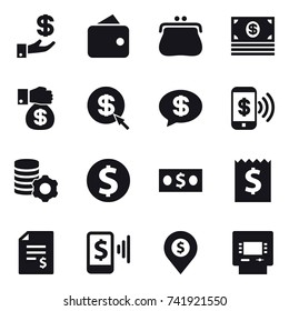 16 vector icon set : investment, wallet, purse, money, money gift, dollar arrow, money message, phone pay, virtual mining, dollar coin, receipt, account balance, mobile pay, dollar pin, atm