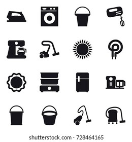 16 vector icon set : iron, washing machine, bucket, mixer, coffee maker, vacuum cleaner