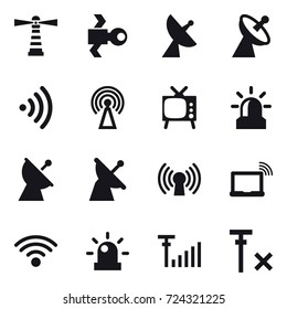 16 vector icon set : lighthouse, satellite, satellite antenna, wireless, antenna, tv, alarm