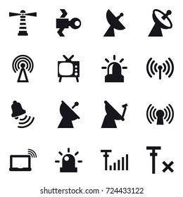 16 vector icon set : lighthouse, satellite, satellite antenna, antenna, tv, alarm, wireless, bell