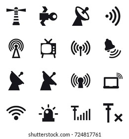 16 vector icon set : lighthouse, satellite, satellite antenna, wireless, antenna, tv, bell