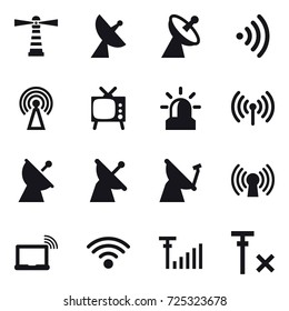 16 vector icon set : lighthouse, satellite antenna, wireless, antenna, tv, alarm