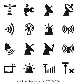 16 vector icon set : lighthouse, satellite, satellite antenna, wireless, antenna, alarm, bell