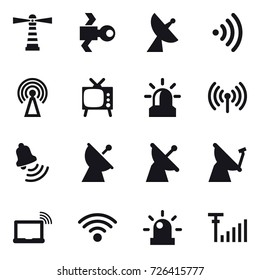 16 vector icon set : lighthouse, satellite, satellite antenna, wireless, antenna, tv, alarm, bell