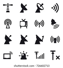 16 vector icon set : lighthouse, satellite antenna, wireless, antenna, tv, bell