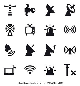 16 vector icon set : lighthouse, satellite, satellite antenna, antenna, tv, alarm, wireless, bell