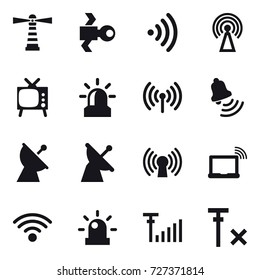 16 vector icon set : lighthouse, satellite, wireless, antenna, tv, alarm, bell, satellite antenna