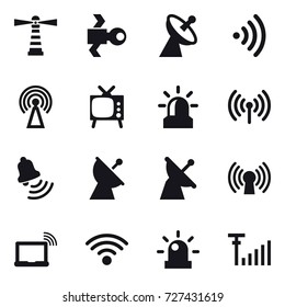 16 vector icon set : lighthouse, satellite, satellite antenna, wireless, antenna, tv, alarm, bell
