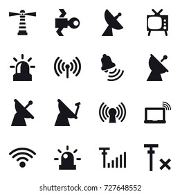 16 vector icon set : lighthouse, satellite, satellite antenna, tv, alarm, wireless, bell