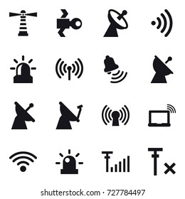 16 vector icon set : lighthouse, satellite, satellite antenna, wireless, alarm, bell