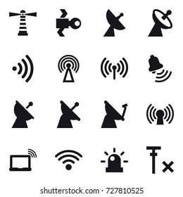 16 vector icon set : lighthouse, satellite, antenna, wireless