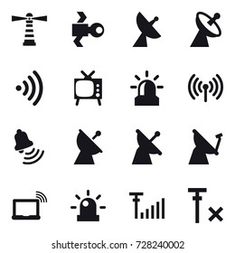 16 vector icon set : lighthouse, satellite, satellite antenna, wireless, tv, alarm, bell