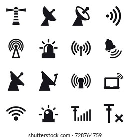 16 vector icon set : lighthouse, satellite antenna, wireless, antenna, alarm, bell