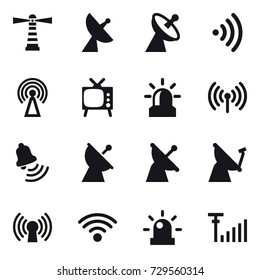 16 vector icon set : lighthouse, satellite antenna, wireless, antenna, tv, alarm, bell