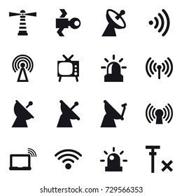 16 vector icon set : lighthouse, satellite, satellite antenna, wireless, antenna, tv, alarm