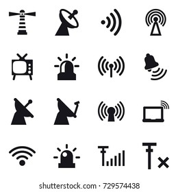 16 vector icon set : lighthouse, satellite antenna, wireless, antenna, tv, alarm, bell