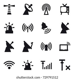 16 vector icon set : lighthouse, satellite antenna, antenna, tv, alarm, wireless, bell