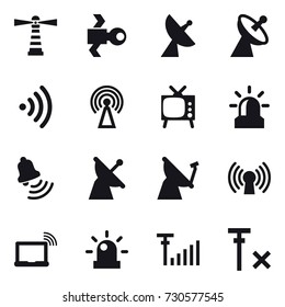 16 vector icon set : lighthouse, satellite, satellite antenna, wireless, antenna, tv, alarm, bell