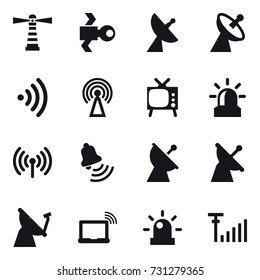 16 vector icon set : lighthouse, satellite, satellite antenna, wireless, antenna, tv, alarm, bell