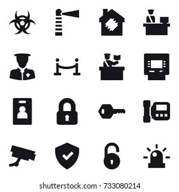 16 vector icon set : lighthouse, smart house, vip fence, inspector, atm, identity card, locked, key, intercome