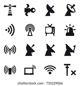 16 vector icon set : lighthouse, satellite, satellite antenna, wireless, antenna, tv, alarm