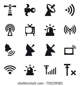 16 vector icon set : lighthouse, satellite, satellite antenna, wireless, antenna, tv, alarm, bell