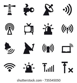 16 vector icon set : lighthouse, satellite, satellite antenna, wireless, antenna, tv, alarm, bell